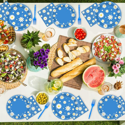 96Pcs Daisy Birthday Party Supplies Groovy Flower Paper Plates and Napkins - Image 6