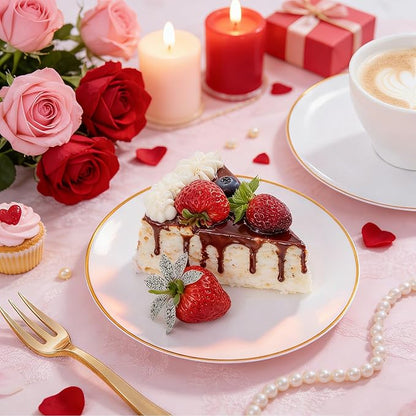 Festiva 200Pcs Gold Dessert Plates 6.3" with Forks 5"- Small Disposable Dessert/Cake/Appetizer Plates Plates- serve 100 guests include 100Plates 100Forks for Wedding & Easter Party &Valentine's Day