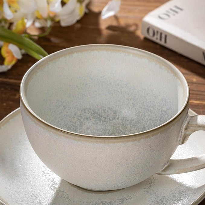 Porcelain Coffee Cup with Saucer, 10 oz Vintage Design Ceramic Latte Art - Image 6