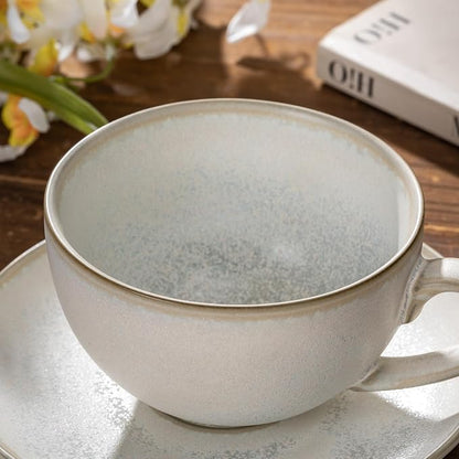 Porcelain Coffee Cup with Saucer, 10 oz Vintage Design Ceramic Latte Art - Image 6