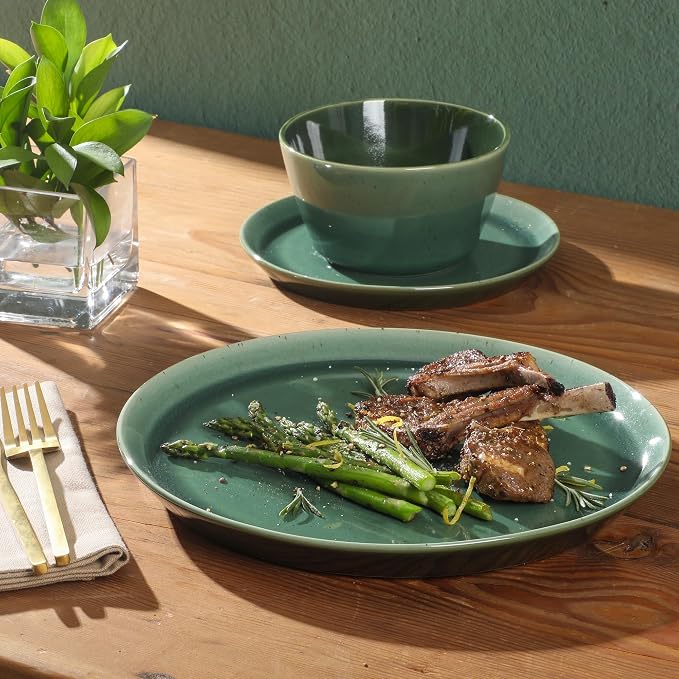 Gibson Elite 12 Piece Fern Canyon Plates and Bowls Reactive Glaze Modern Coupe - Image 5