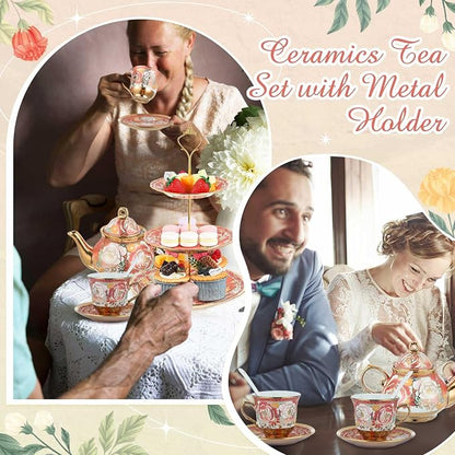 21 Pcs Porcelain Tea Set for Women Tea Party - Image 5