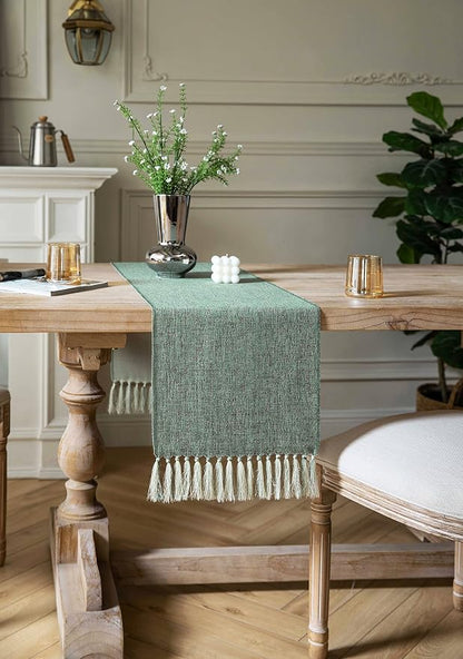 Green Table Runners 72 Inches Long, Burlap Linen Style Rustic Farmhouse Table - Image 3