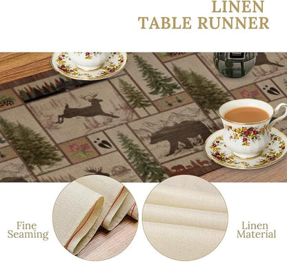 Rustic Moose Deer Bear Table Runner, Retro Vintage Bear Cottage Country Style - Image 6