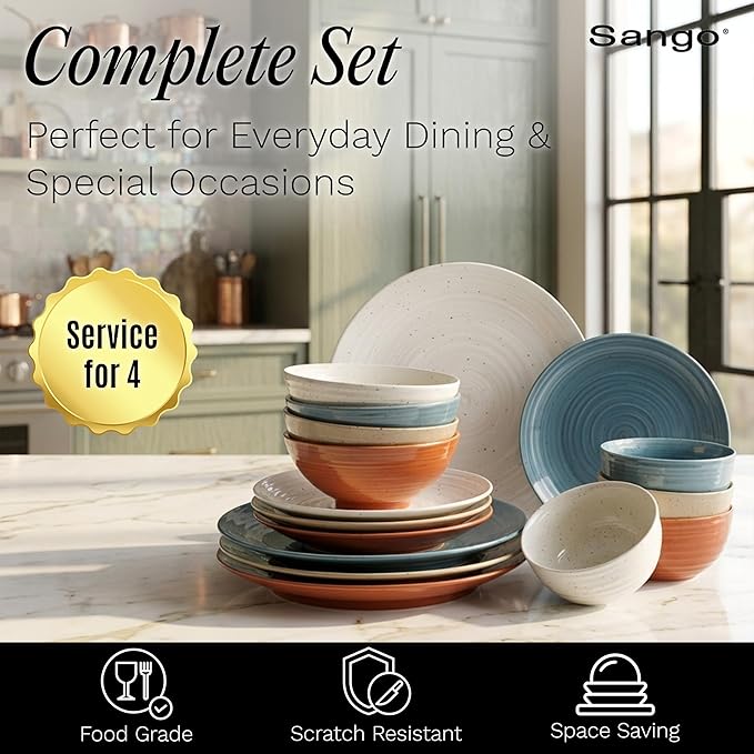 Sango Siterra Painter's Palette 16-Piece Stoneware Dinnerware Set - Image 5