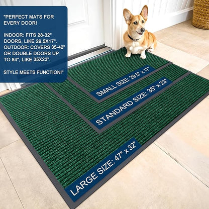 OLANLY Front Door Mat Indoor Outdoor Entrance, Waterproof Heavy Duty Doormat, Fade Resistant, Low Profile, Easy Clean Patio Porch Welcome Floor Mats for Entry, 35x30, Green