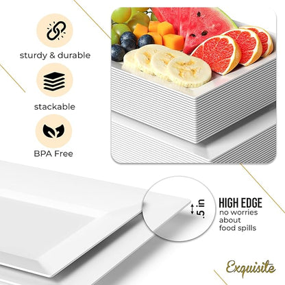 Exquisite Plastic Serving Trays For Party - 40 Pcs 11.5 Inch White Serving Platters, Plastic Trays For Food, White Tray, Food Tray Disposable Platters For Parties, Catering & Buffet
