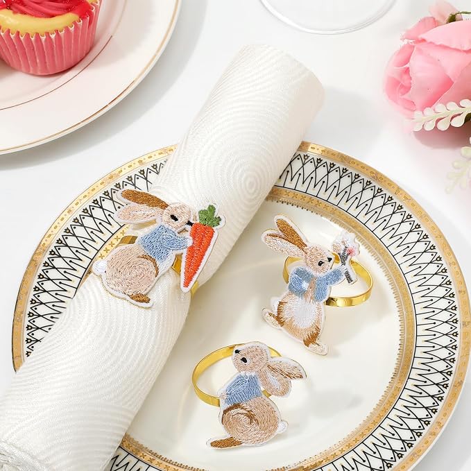 Lewondr 6 Pack Easter Bunny Napkin Rings, Easter Napkin Rings Decoration | - Image 3