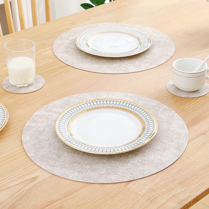 Homaxy Round Faux Leather Placemats and Coasters, Wipeable Place Mats, - Image 7