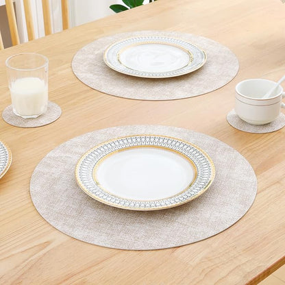 Homaxy Round Faux Leather Placemats and Coasters, Wipeable Place Mats, - Image 7