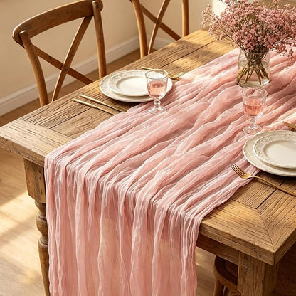 Pink Cheesecloth Table Runner, 10FT Dusty Pink Boho Gauze Table Runner - Image 5