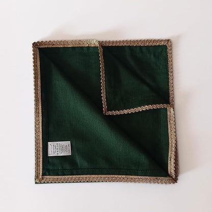 FINGERCRAFT Dinner Cloth Napkin Cotton Blend 12 Pack Mitered Corners with Elegant Golden Lace for Everyday Use Napkins are Pre Shrunk and Good Absorbency Wedding Christmas Special Color Eden Green