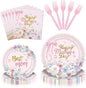 Gistome 96 Pieces Mother’s Day Floral Tableware Set – Pink Scalloped Disposable by GistomeHome