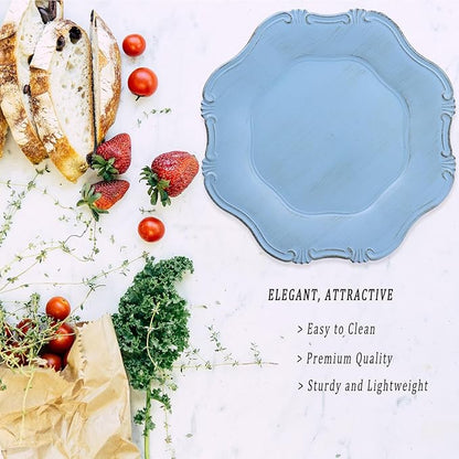 Blue Charger Plates Set of 6, Decorative Table Plastic Chargers for Dinner Plates, Party, Wedding, Thanksgiving, Christmas, 22BL