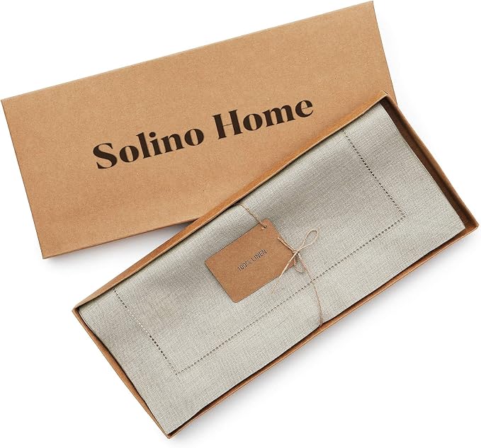Solino Home 100% Pure Linen Table Runner Natural Hemstitch, 14 x 144 in | - Image 5