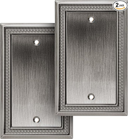 Henne Bery Sunken Pearls Heavy Duty Decorative Wall Plate Switch Plate Outlet Cover (Single Blank, 2 Pack, Heirloom Silver)
