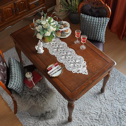 ARTABLE Off White Small Lace Table Runner Macrame Dresser Scarf 10 x 36Inch | - Image 4