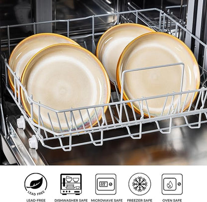 LERATIO 8.5'' Large Ceramic Pasta Bowls, 36oz Pasta Serving Bowls Set of 4 for Kitchen, Wide Bowls for Fruit,Pasta,Salad,Oatmeal,Meal, Microwave Safe, Reactive Glaze-Kahki