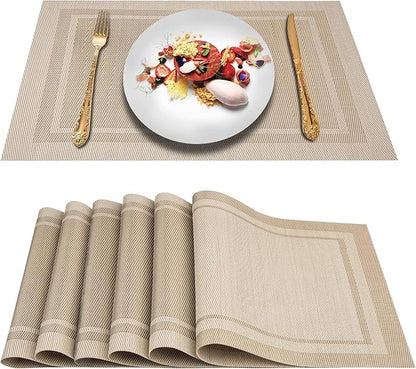 DACHUI Placemats Set of 4, Linen Look Woven Place Mats, Water Resistant, Heat Resistant, Washable, Durable Table Mats (Beige)