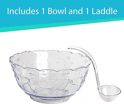 Premium Quality Plastic Punch Bowl With Ladle - Large 2 Gallon Bowl With 5 oz Ladle by Upper Midland Products