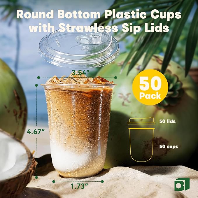 50 Pack 16 oz Round Bottom Plastic Cups - Image 2