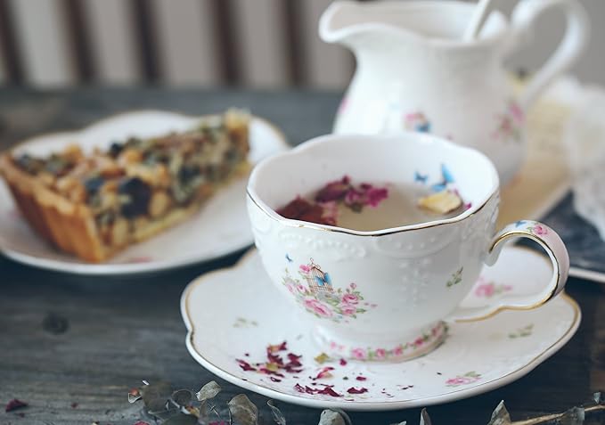 Jusalpha 16pcs Vintage Porcelain Flower Series Tea Set - Image 4