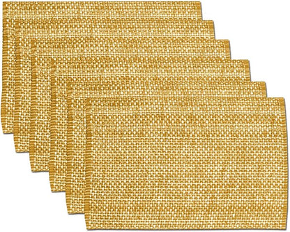 Sweet Home Collection 100% Cotton Placemats for Dining Room Rectangle Two Tone Woven Fabric 13" x 19" Soft Durable Table Mat Set, Set of 6, Orange