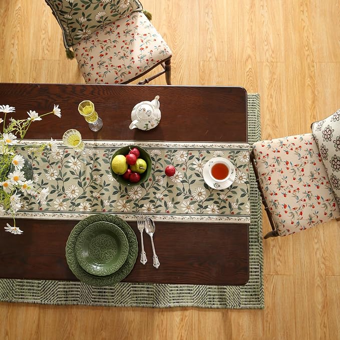 Designer Vintage Linen Long Table Runner, Floral Pattern, Dining Table - Image 6
