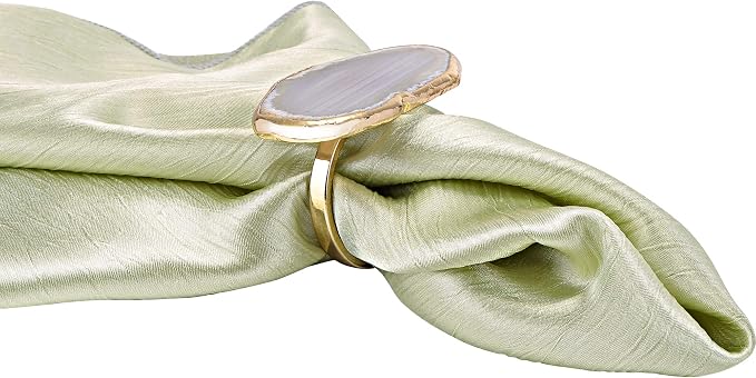 Gold Napkin Rings Set of 4, Natural Agate Slice | Dinner Table Decor - Image 3