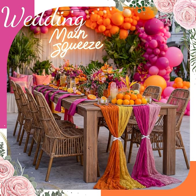 12 Pcs Pink and Orange Cheesecloth Gauze Table Runners | Sunset Soiree Party - Image 3