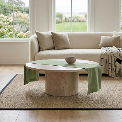 Solino Home 100% Pure Linen Table Runner Oil Green Woven, Fete 14 x 60 in | - Image 4