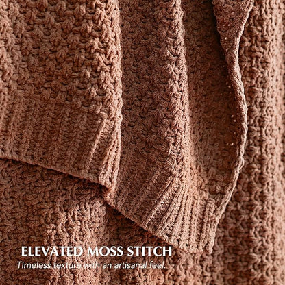 EVERGRACEHOME Chunky Chenille Knit Throw Blanket for Couch, Soft Luxurious Moss Stitch Blankets for Bed, Cozy Decorative Farmhouse Knitted Throws for Sofa, Terracotta Clay, 50" x 60"