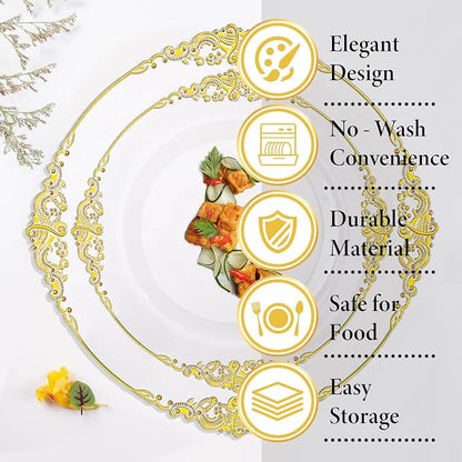 Nervure 100Pcs Clear Gold Plastic Plates, Party Plates Set - Image 8