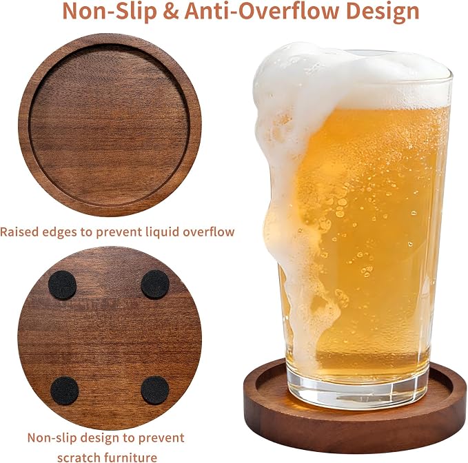 Wood Drink Coasters with Holder, Natural Absorbent Wooden Coasters - Image 3