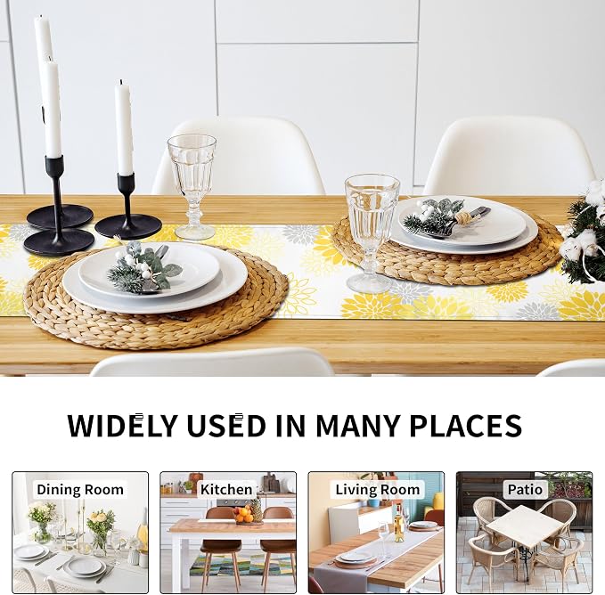 Dahlia Flower Table Runner 13x36 Inch Farmhouse Yellow Gray Runners Modern - Image 7