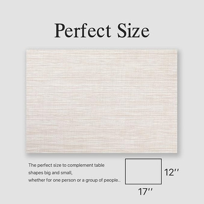 Placemats Set of 8 - Easy Clean Woven Vinyl Placemats for Dining Table, Indoor/Outdoor Place Mats, Washable PVC Table Mats（Beige）