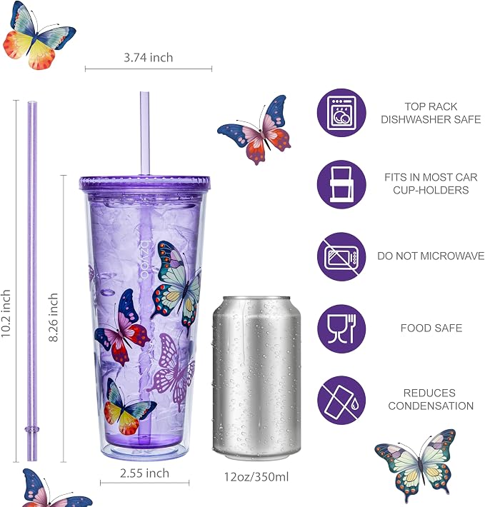 bzyoo 24oz Plastic Tumbler Cup, Lid & Straw, Iced Coffee, dishwasher safe - Image 7
