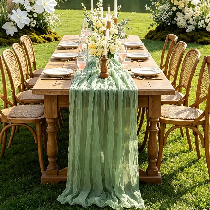 6Pcs Sage Green Cheesecloth Table Runner, 10FT Rustic Green Boho Gauze Table - Image 6