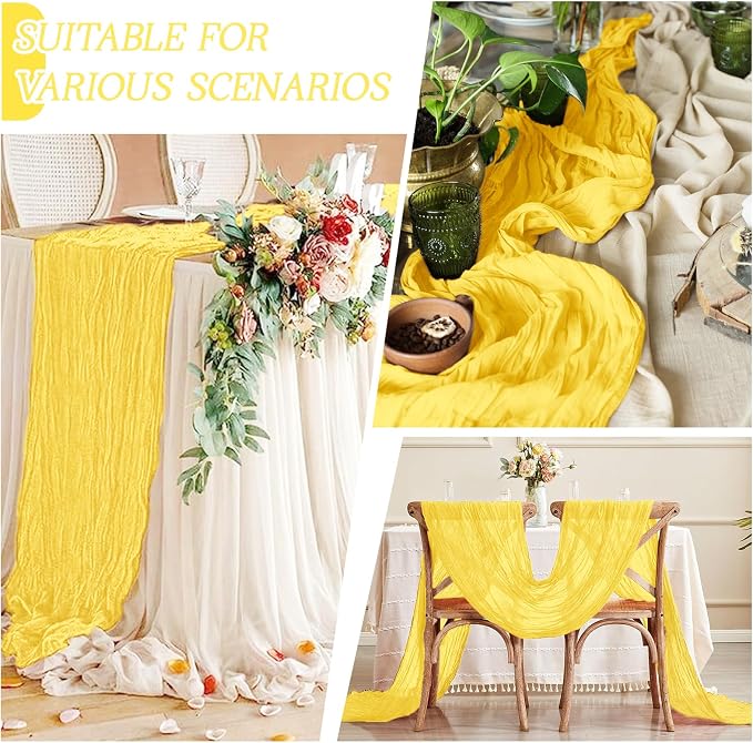 6 Pack Lemon Yellow Cheesecloth Table Runner 17x108 Inch Semi Sheer Boho Gauze - Image 5