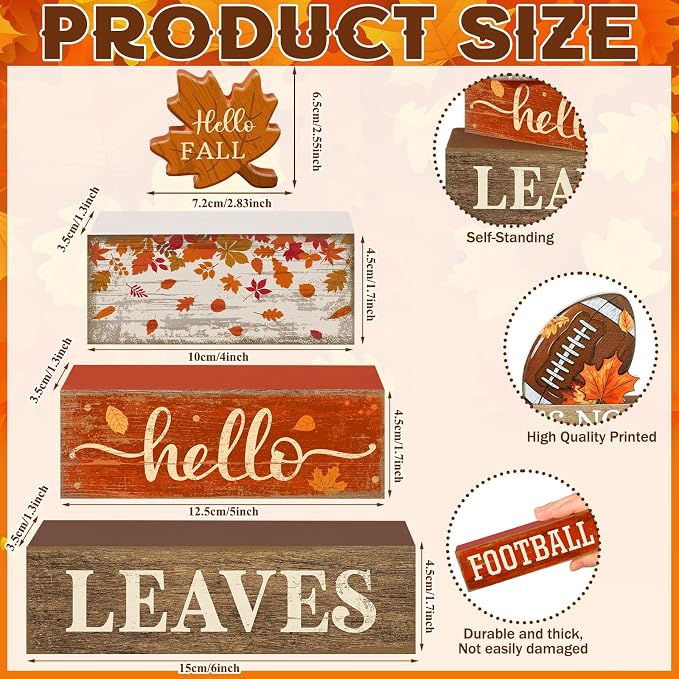 Moucuny 4 Pcs Fall Decor Wooden Maple Leaf Decoration Thanksgiving Tiered Tray - Image 2