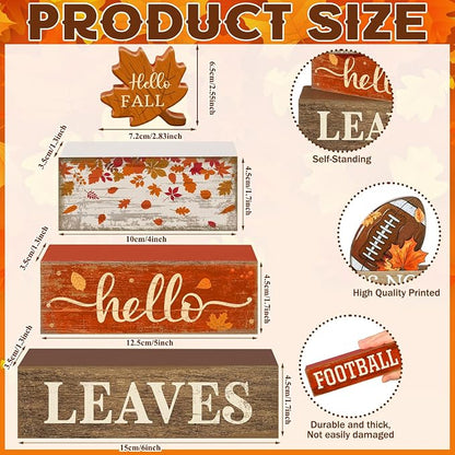 Moucuny 4 Pcs Fall Decor Wooden Maple Leaf Decoration Thanksgiving Tiered Tray - Image 2