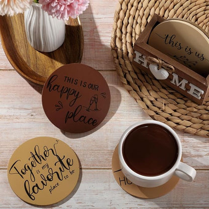 Queekay Coasters Set of 6 House Warming Gifts New Home Wooden Farmhouse Drink - Image 5