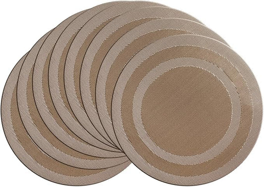 PIGCHCY Round Placemat Set of 8 Vinyl Washable Kitchen 15 inch Table Placemats for Wedding Holiday Party (8pcs Round, Champagne)