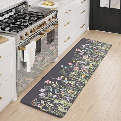 KIMODE Anti Fatigue Floor Mat, Cushioned Farmhouse Runner Rug, Non Slip, Memory Foam for Kitchen, Laundry, Office, Sink Dark Gray/Purple 17.3"x59"