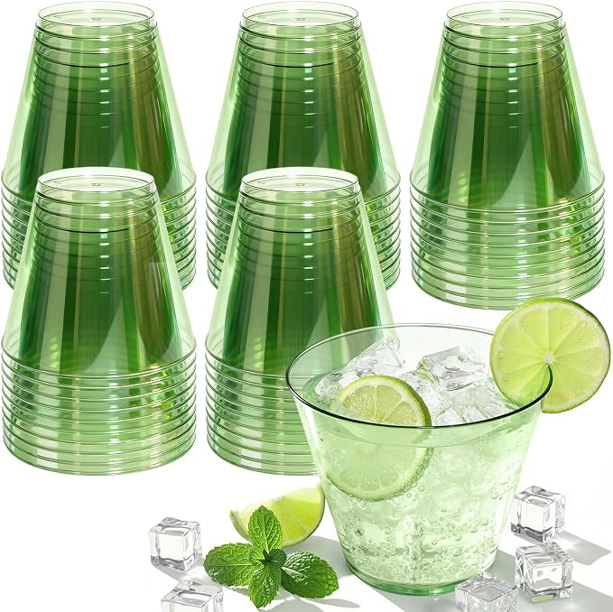 Glowserve 9 OZ Green Disposable Plastic Cups Cocktail Cup 150 Pack | Fancy by glowserve