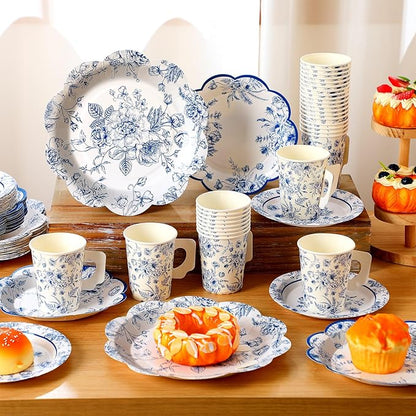 Pickmesh 252 Pcs Blue Floral Tea Party Supplies - Image 3
