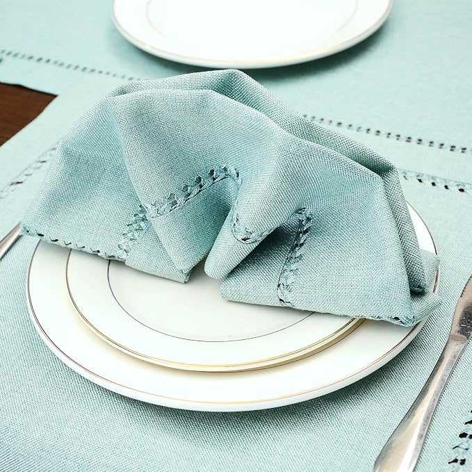 Grelucgo Set of 4 Handcrafted Solid Aqua Color Dinner Napkins, - Image 4