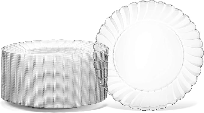 Premium Hard Plastic Plate Set 50 x 9” Clear Round Plates by OasisCreations