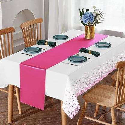 MASHAN 8Pack Disposable Plastic Party Tablecloths & Satin Table Runner Set - Image 5
