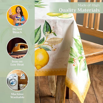 Maison d' Hermine Table Cloth Rectangle Table 100% Cotton 60 x 120 Inches Tablecloth Reusable Decorative for Dining Room Farmhouse Home Valentines Day Decorations Spring Summer - Limoncello
